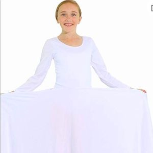 NWT Danzcue Girls White Loose Fit Full Length Long Sleeve Dance Dress